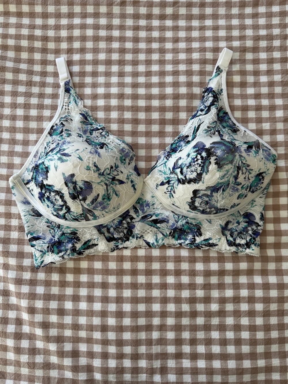 Maidenform Blue & White Floral Lace Underwire Longline Bra